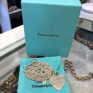 Sterling Silver Tiffany & Co. Heart Dog Tag 34”